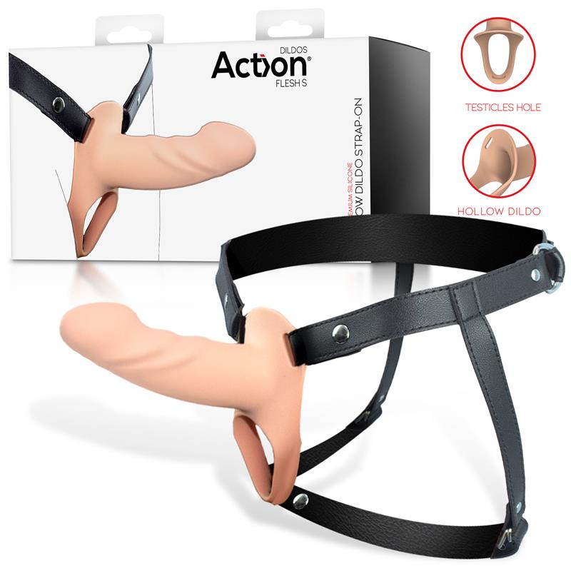 Arnés strap-on Action con dildo hueco de silicona talla S