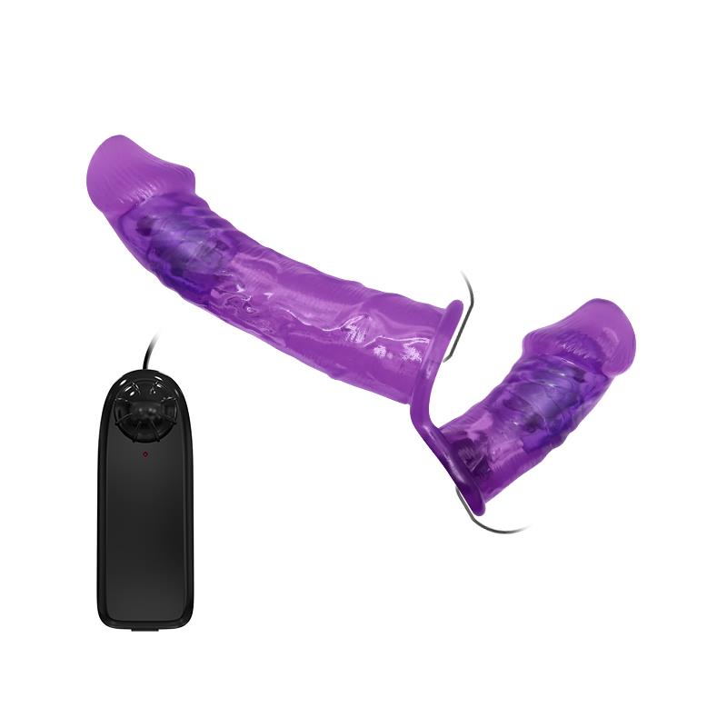 Arnés con Dildo Doble y Vibración Púrpura 3