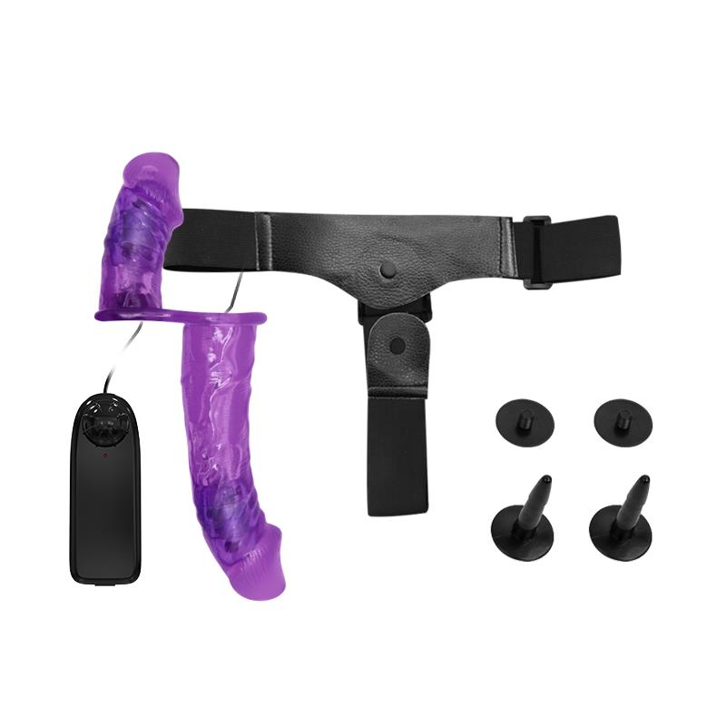 Arnés con Dildo Doble y Vibración Púrpura 5