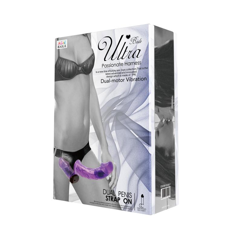 Arnés con Dildo Doble y Vibración Púrpura 9