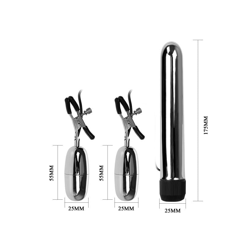 Baile Set Bala Vibrador y Pinzas para Pezones con Vibración Turbo