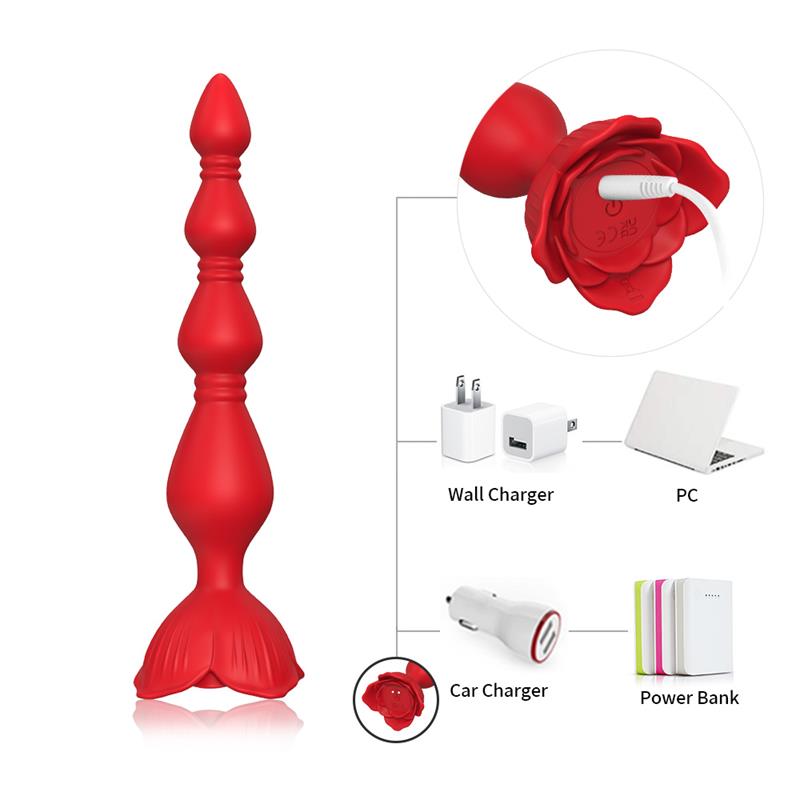 Cadena Anal con Vibración Base de Rosa 8