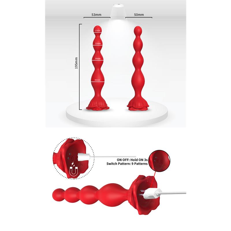 Cadena Anal con Vibración Base de Rosa 10