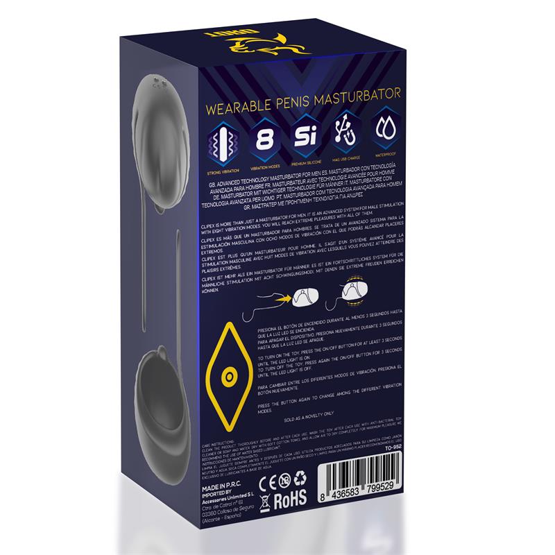 Clipex Masturbador Masculino Ajustable con Sistema de Clip Silicona Premium USB Magnético 6