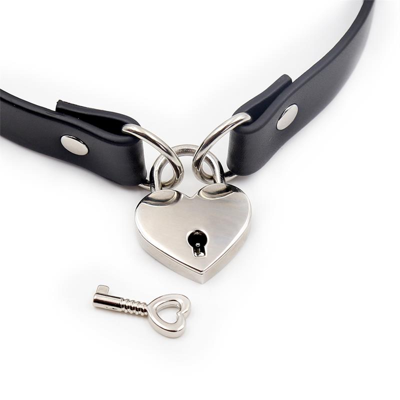 Collar con Candado de Corazón Cuero Vegano Talla Única, imagen 3