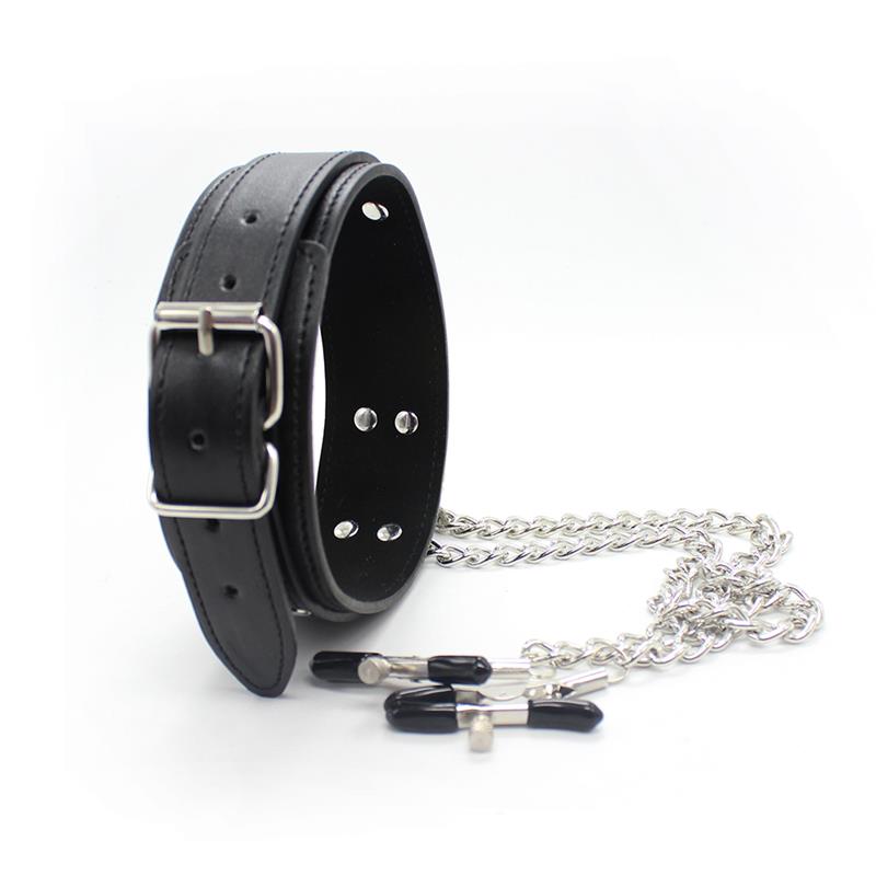 Collar con Pezoneras y Cadena de Metal Negro 3