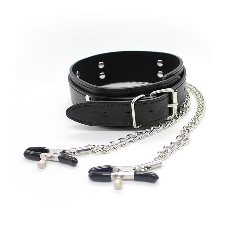 Collar con Pezoneras y Cadena de Metal Negro 2