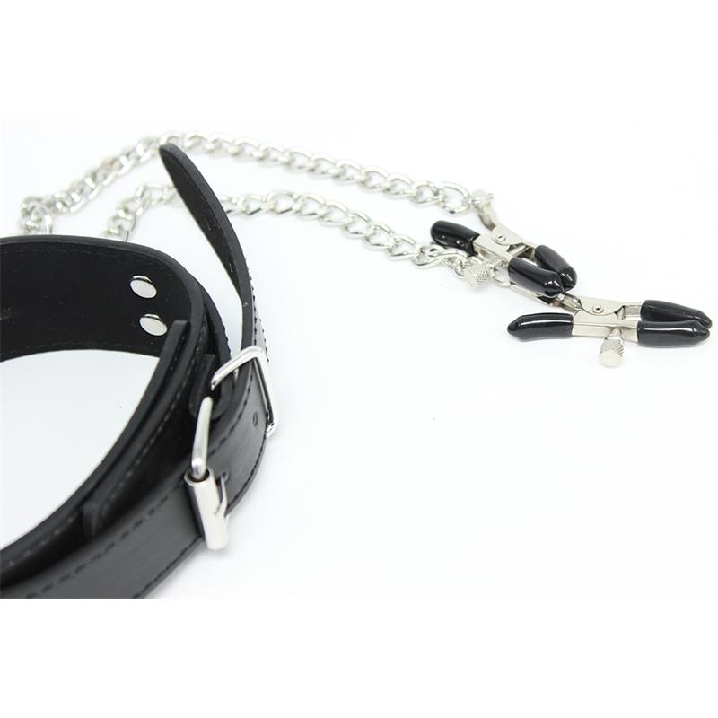 Collar con Pezoneras y Cadena de Metal Negro 4