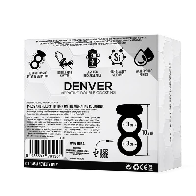 Denver Anillo Doble con Bala Vibradora USB Silicona Negro 3