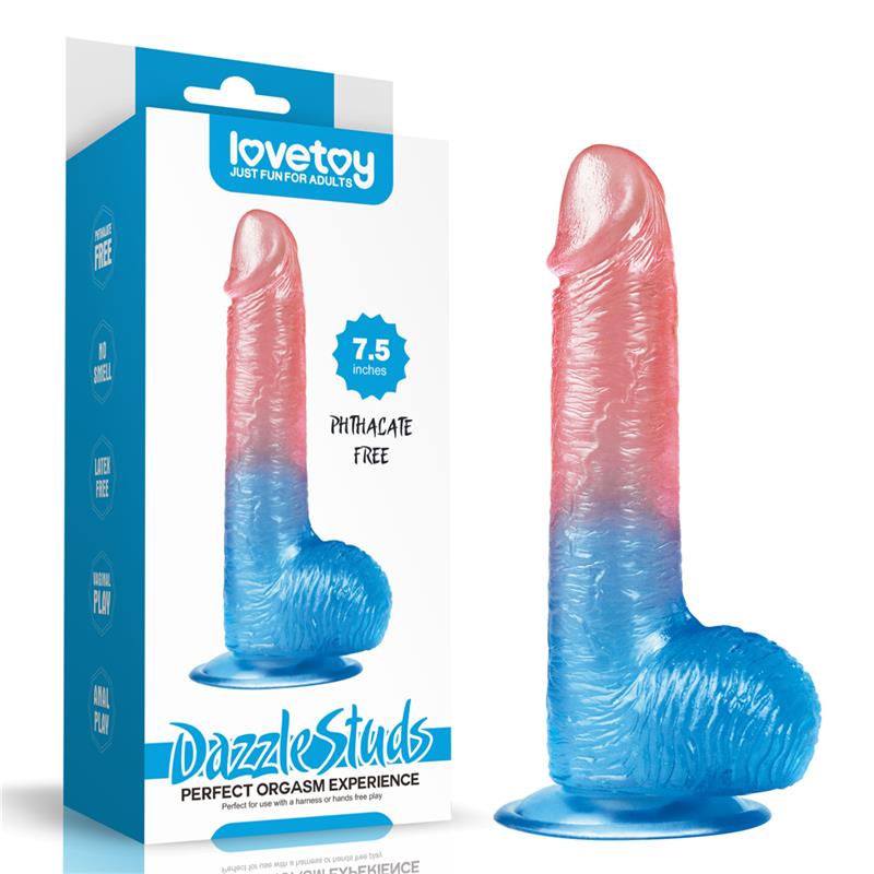 Dildo Dazzle Studs 7.5 Rosa y Azul 3