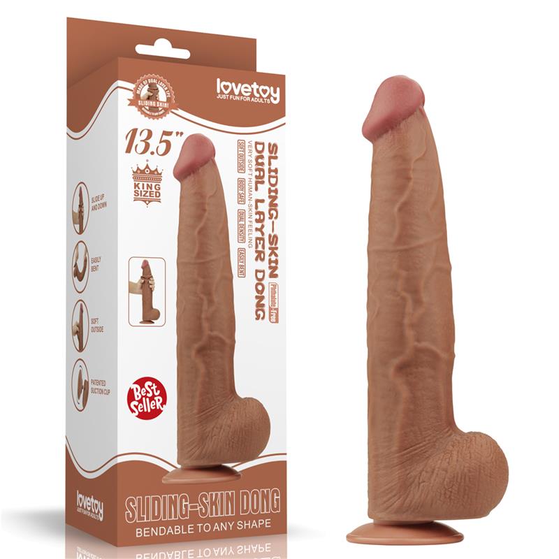 Dildo Dual Density Piel Deslizante Retractil 13.5