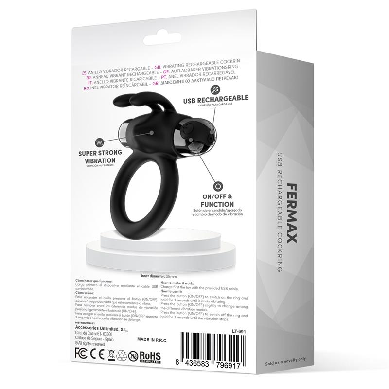 Fermax Anillo Vibrador con Conejito USB Silicona Negro 3