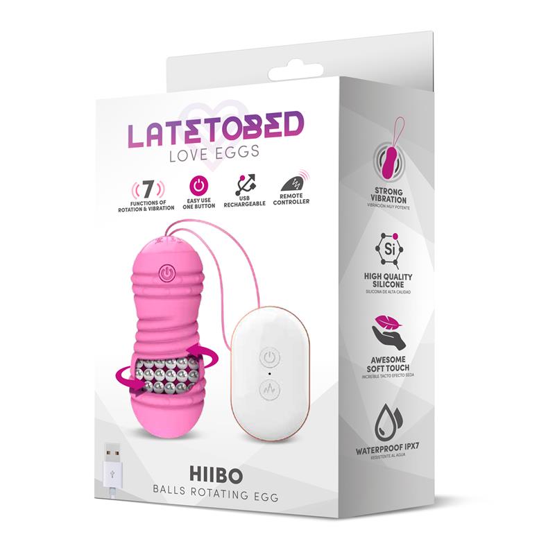 Hiibo Huevo Vibrador con Rotación Control Remoto USB Silicona Rosa 6