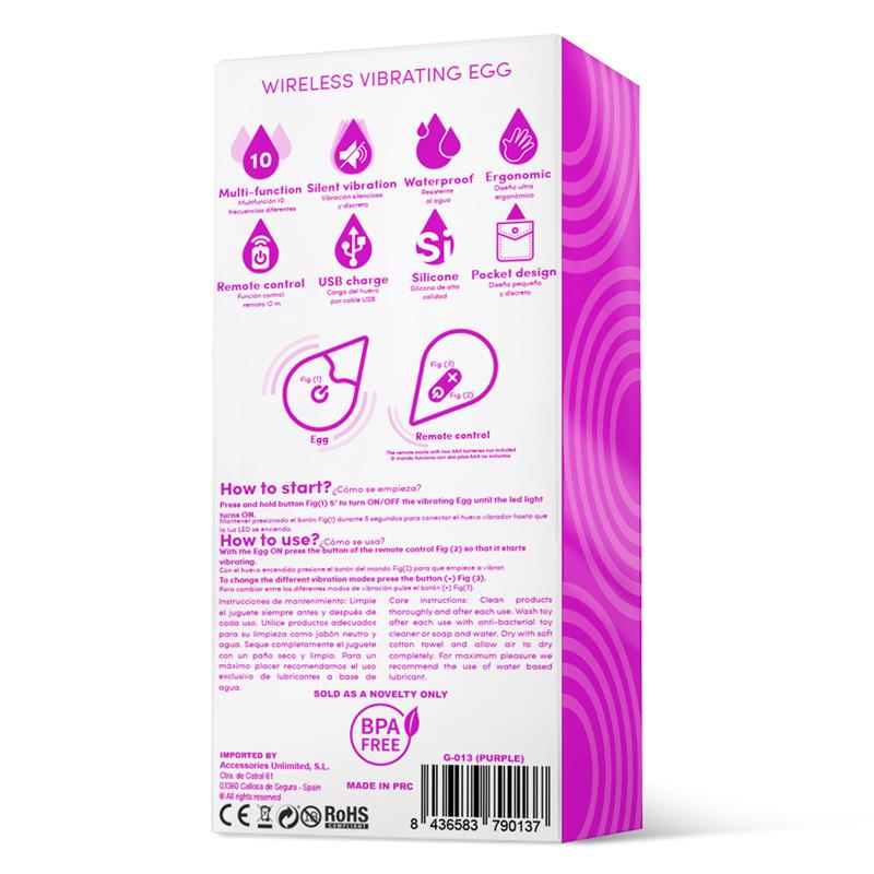 Huevo Vibrador Control Remoto USB Silicona Purpura 6