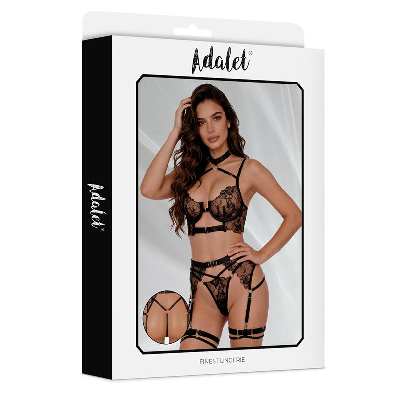Hyacinth Set Sujetador, Tanga y Liguero Negro, imagen 3
