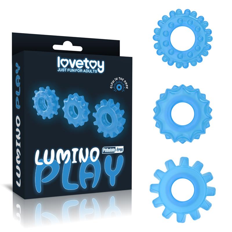 Lumino Play Set 3 Anillos para el Pene Luz Azul 7