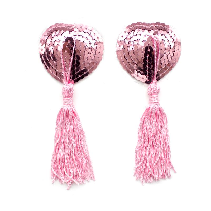 Pezoneras Autoadhesivas Forma de Corazón con Lentejuelas Rosa 2