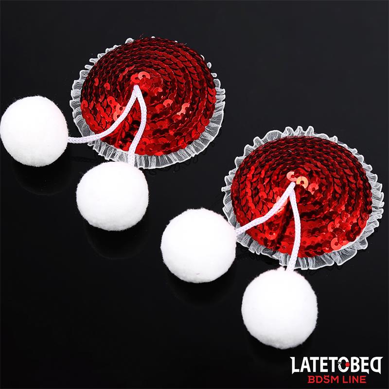 Pezoneras con Lentejuelas Rojas y Pompones Blancos, imagen 3