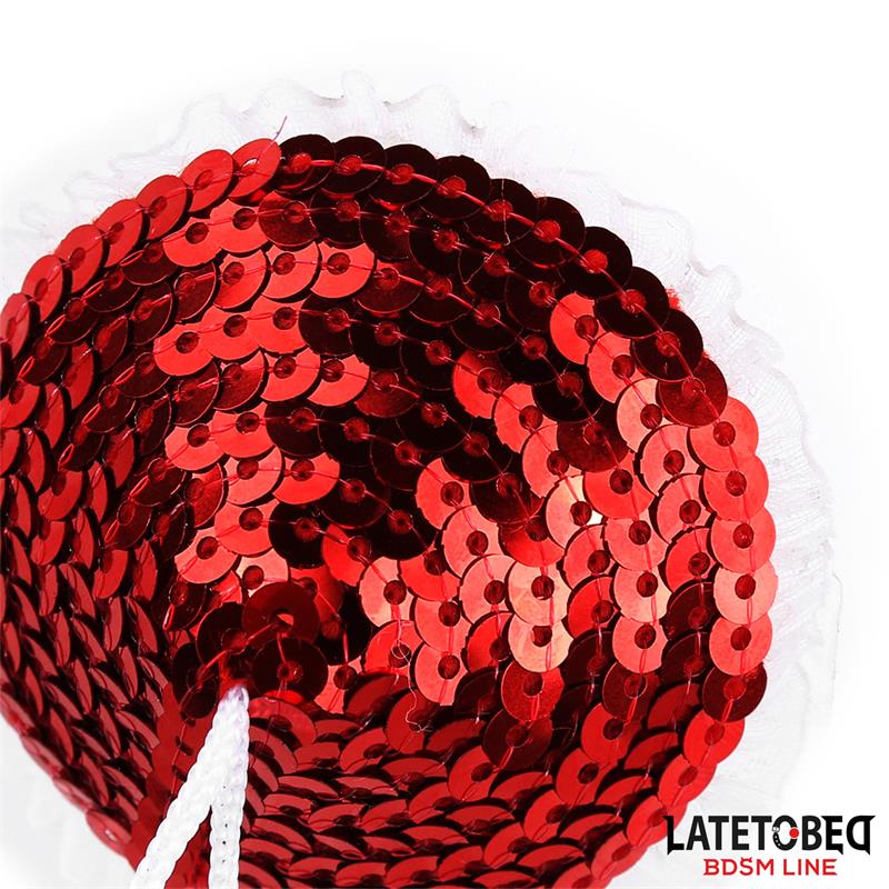 Pezoneras con Lentejuelas Rojas y Pompones Blancos, imagen 4