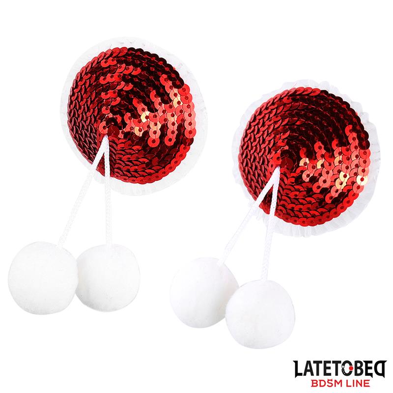 Pezoneras con Lentejuelas Rojas y Pompones Blancos, imagen 2