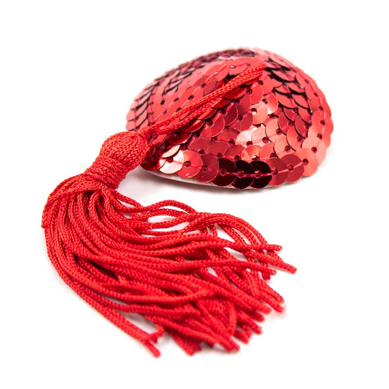 Pezoneras Forma Corazón Autoadhesivas con Lentejuelas Rojo 3