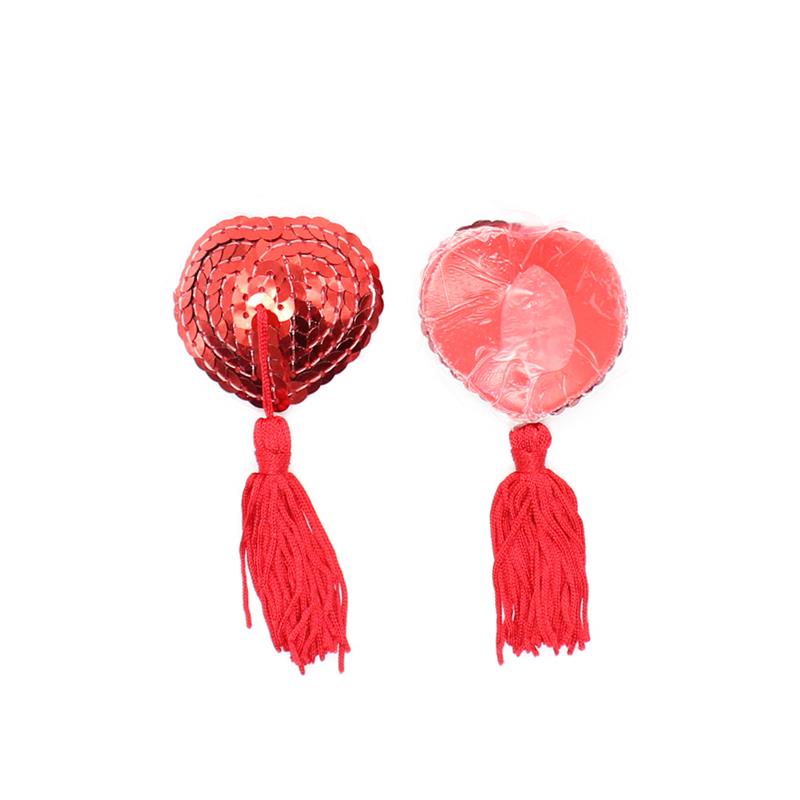 Pezoneras Forma Corazón Autoadhesivas con Lentejuelas Rojo 4