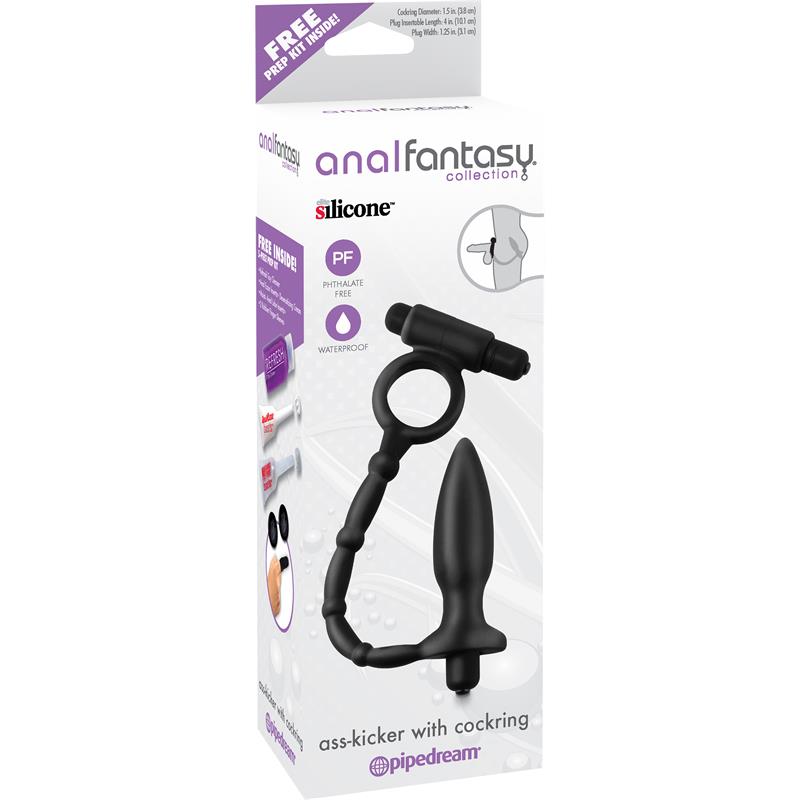 Plug Anal con Cadena y Vibración Ass-Kicker Negro