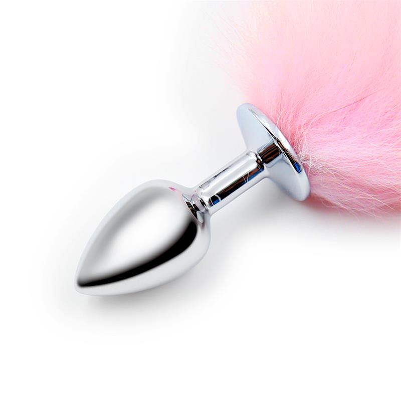 Plug Anal con Cola de Zorro Rosa y Blanca Talla S 3