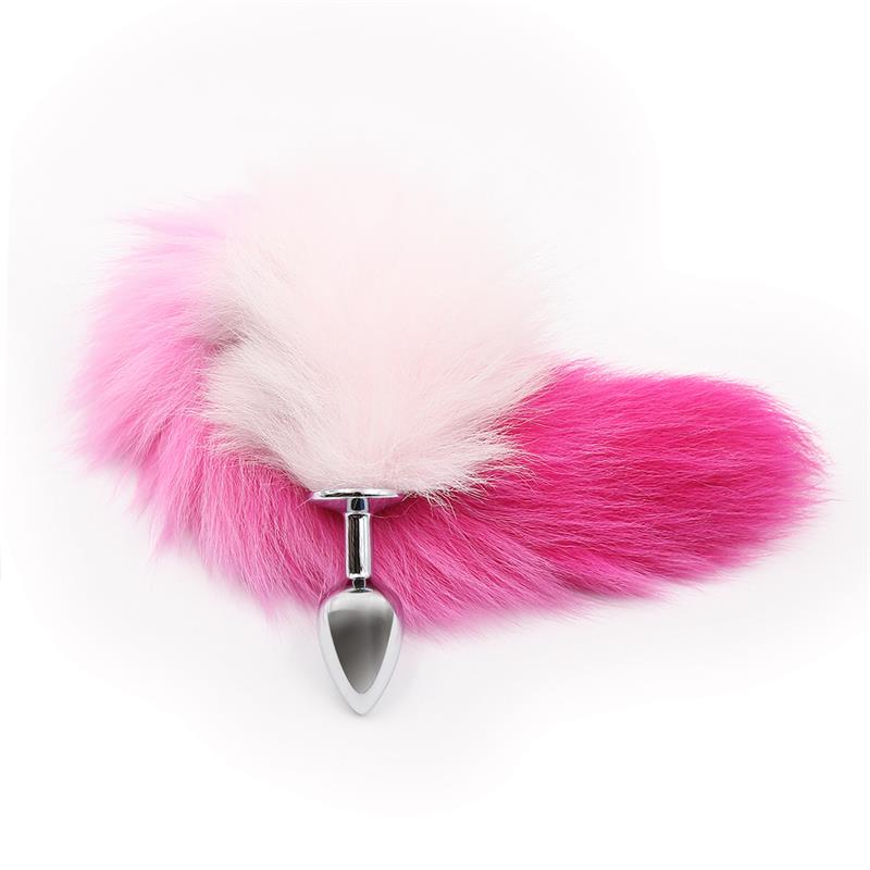 Plug Anal con Cola de Zorro Rosa y Blanca Talla S 2