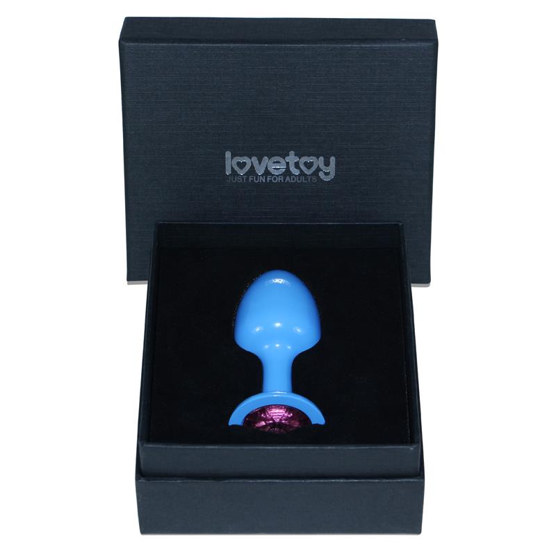 Plug Anal de Metal Azul Rosebud con Joya Rosa 3