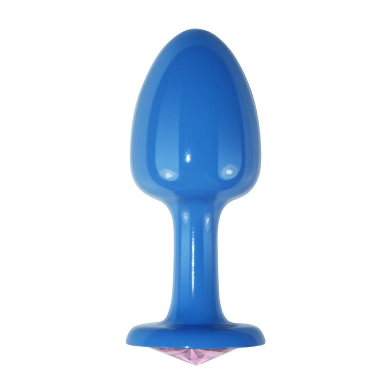 Plug Anal de Metal Azul Rosebud con Joya Rosa 2