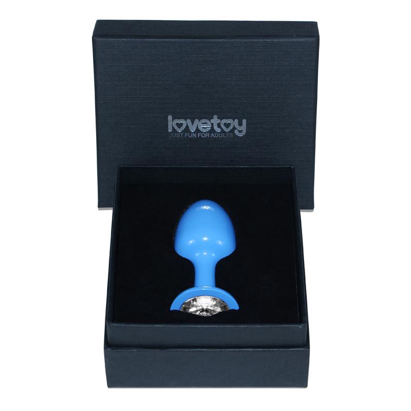 Plug Anal de Metal Azul Rosebud con Joya Transparente 3