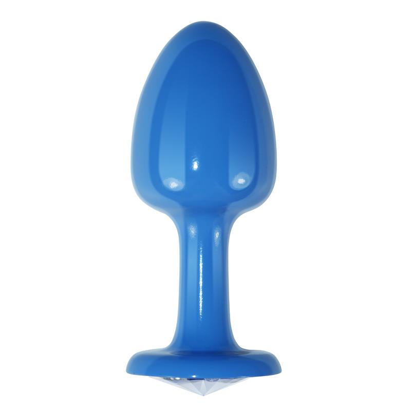 Plug Anal de Metal Azul Rosebud con Joya Transparente 2