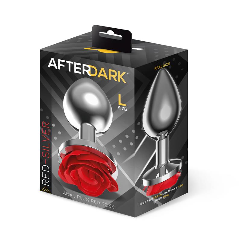 Plug Anal de Metal con Rosa Roja en la Base Talla L
