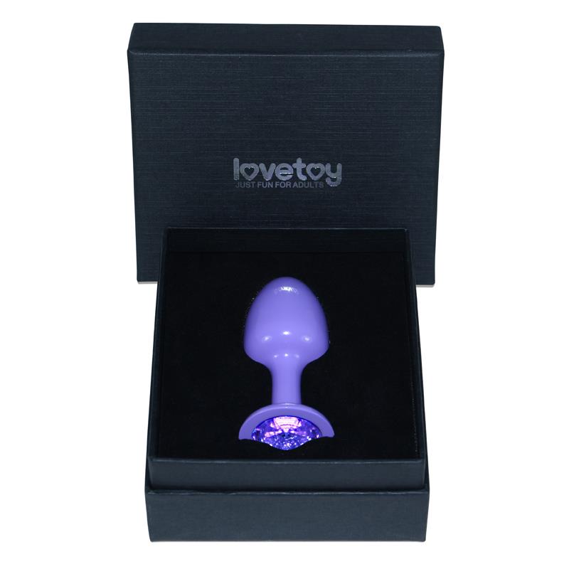Plug Anal de Metal Púrpura Rosebud con Joya Azul 3