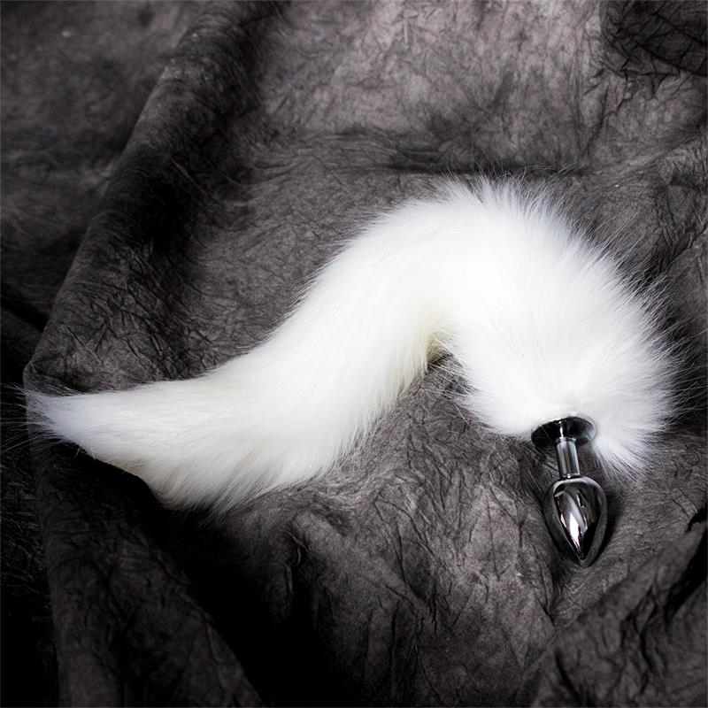 Plug Anal Metal con Cola de Zorro Sedoso 40 cm Blanco 2