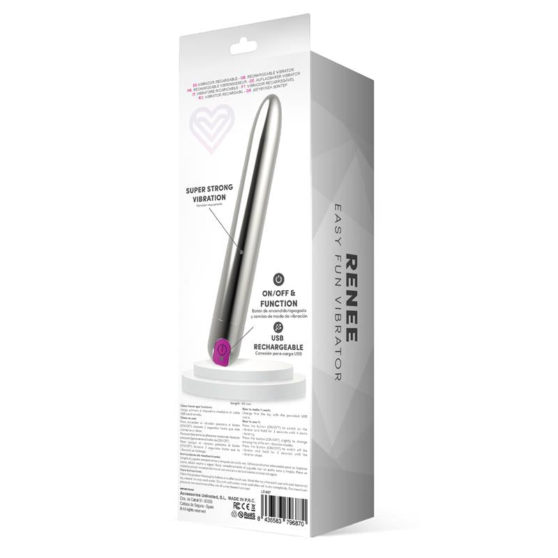 Renee Vibrador 10 Funciones 18,5 cm USB Plata 3