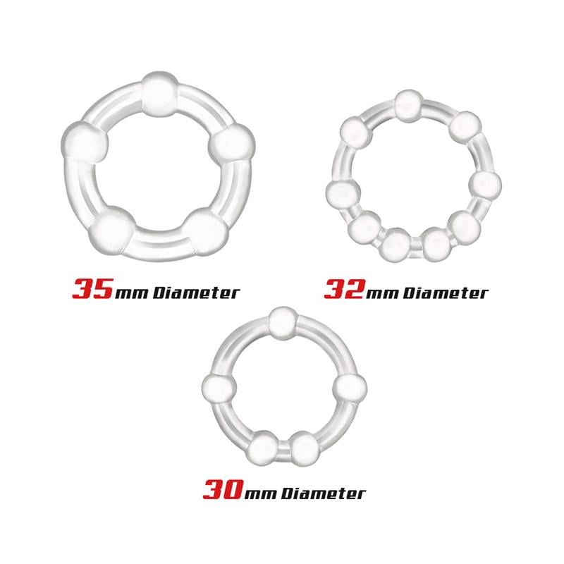 Set 3 Anillos para el Pene Beaded Flexibles Transparente 2