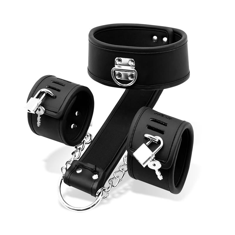 Set de Collar con Esposas y para Muñecas Cuero Vegano 2