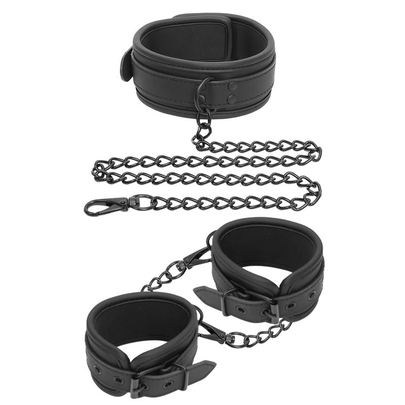 Set de Collar y Esposas para Muñecas Cuero Vegano 2