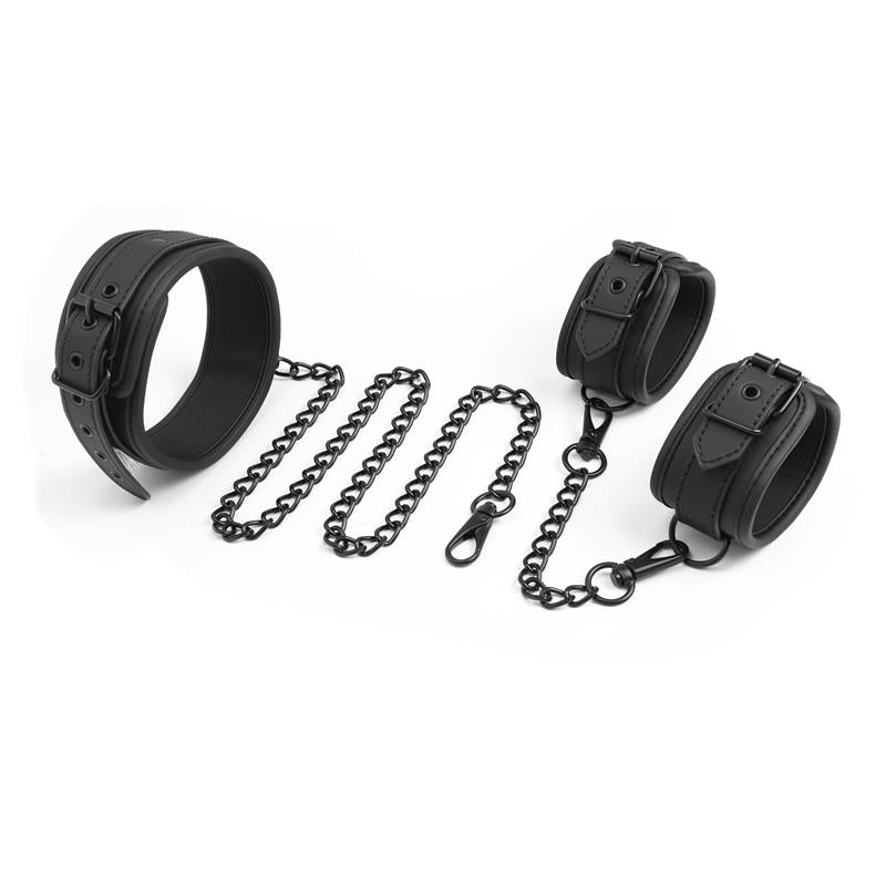 Set de Collar y Esposas para Muñecas Cuero Vegano 3