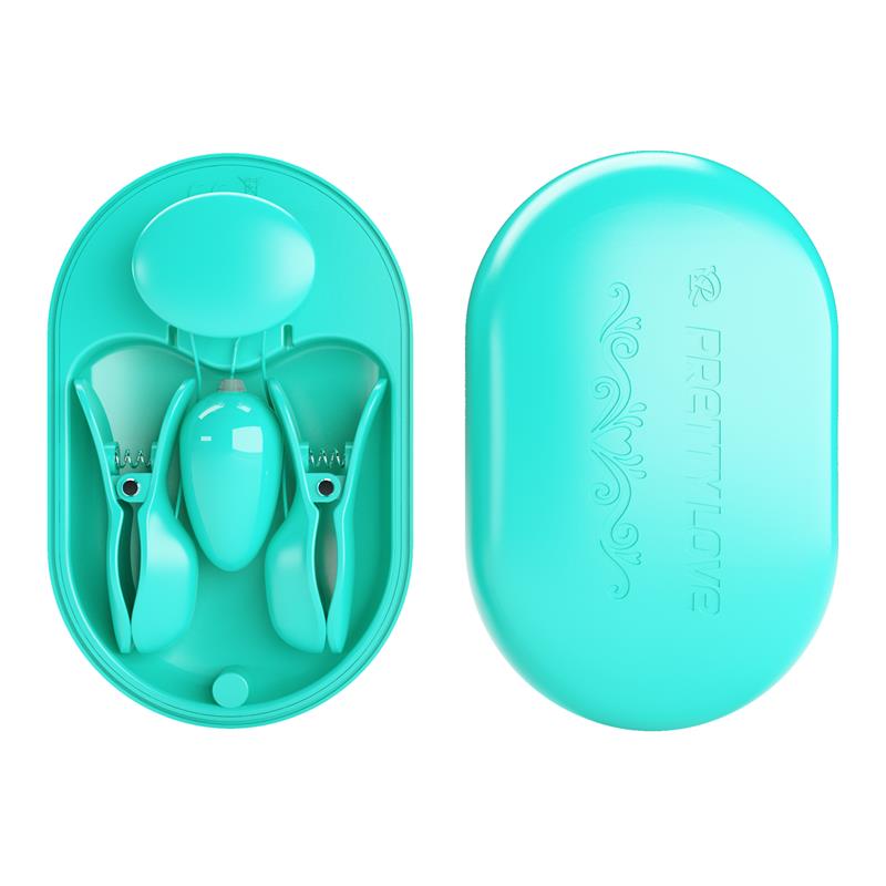 Surprise Box Huevo Vibrador y Pinzas para Pezones con Electro Estimulación Azul 5