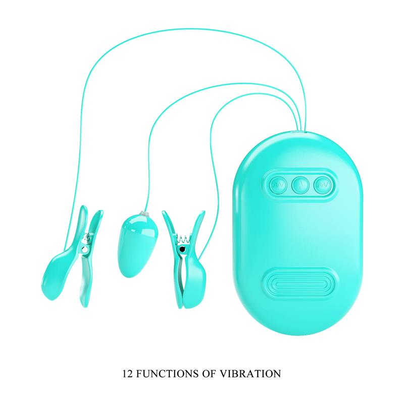 Surprise Box Huevo Vibrador y Pinzas para Pezones con Electro Estimulación Azul 3