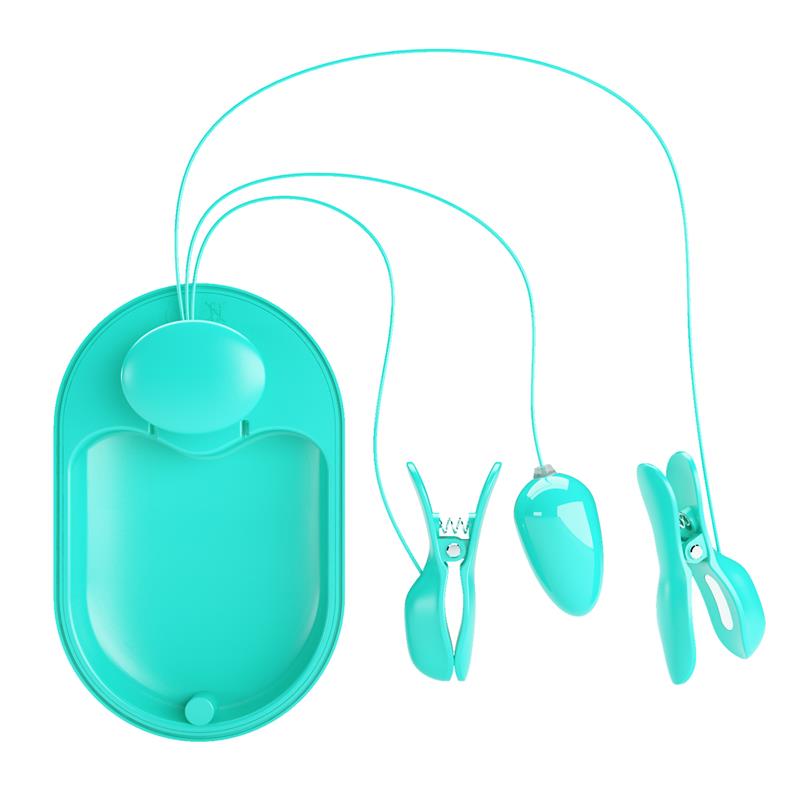 Surprise Box Huevo Vibrador y Pinzas para Pezones con Electro Estimulación Azul 4