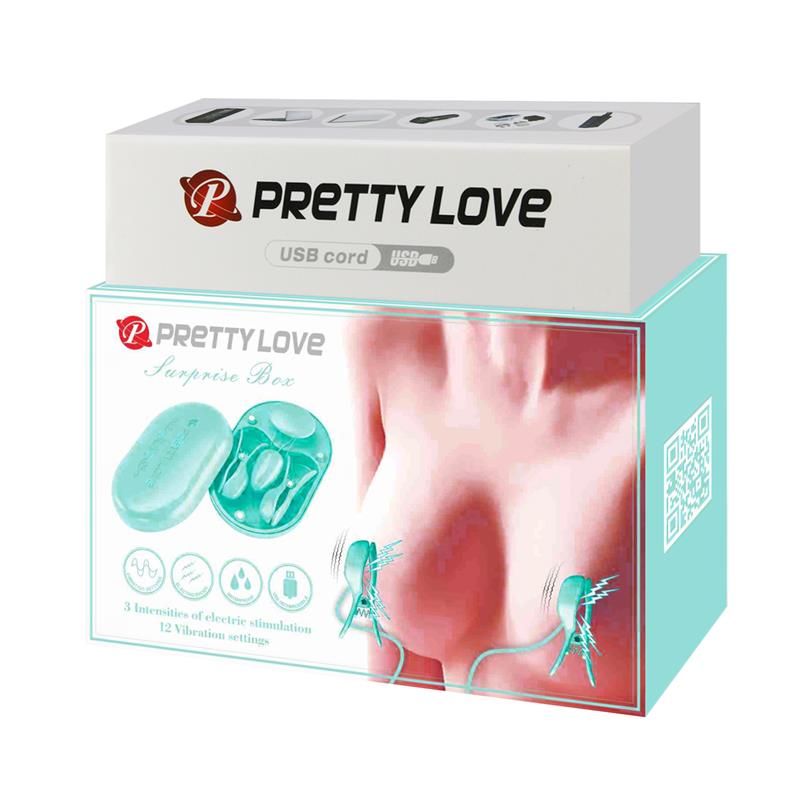 Surprise Box Huevo Vibrador y Pinzas para Pezones con Electro Estimulación Azul 11