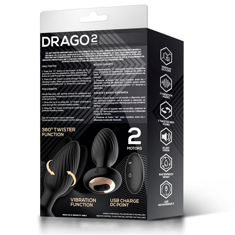 Drago Plug Anal Vibración, Movimiento Twister 360º y Control Remoto - imagen 8