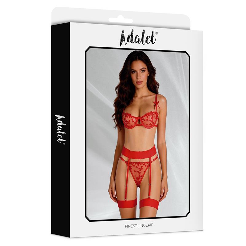 Yvonne Set Sujetador, Tanga y Liguero con Corazones Rojo