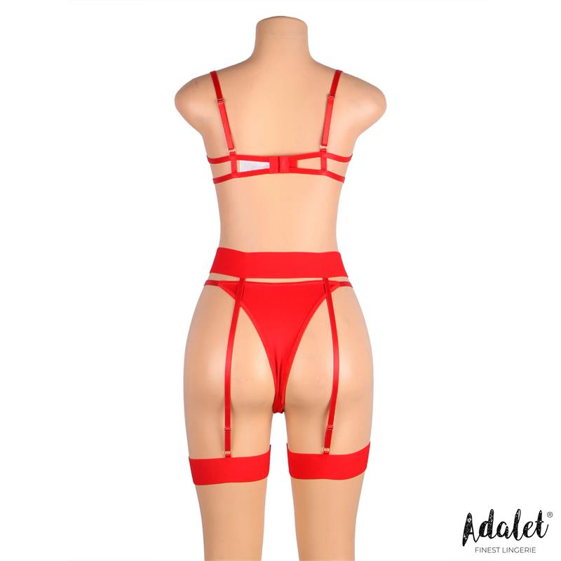 Yvonne Set Sujetador, Tanga y Liguero con Corazones Rojo